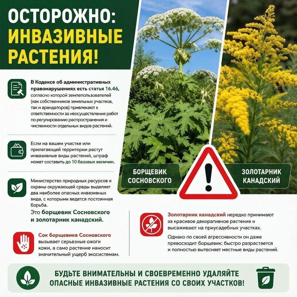 Борщевик Сосновского и золотарник канадский — опасные инвазивные растения.