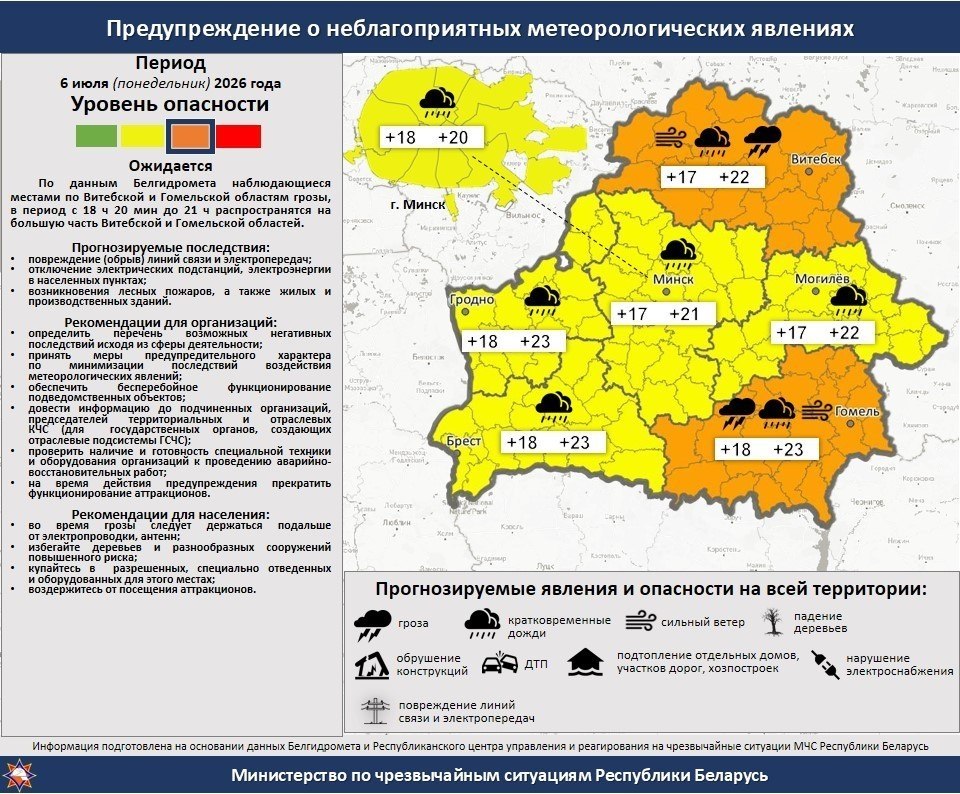 Оранжевый уровень опасности объявлен на ближайшие часы в Витебской области  