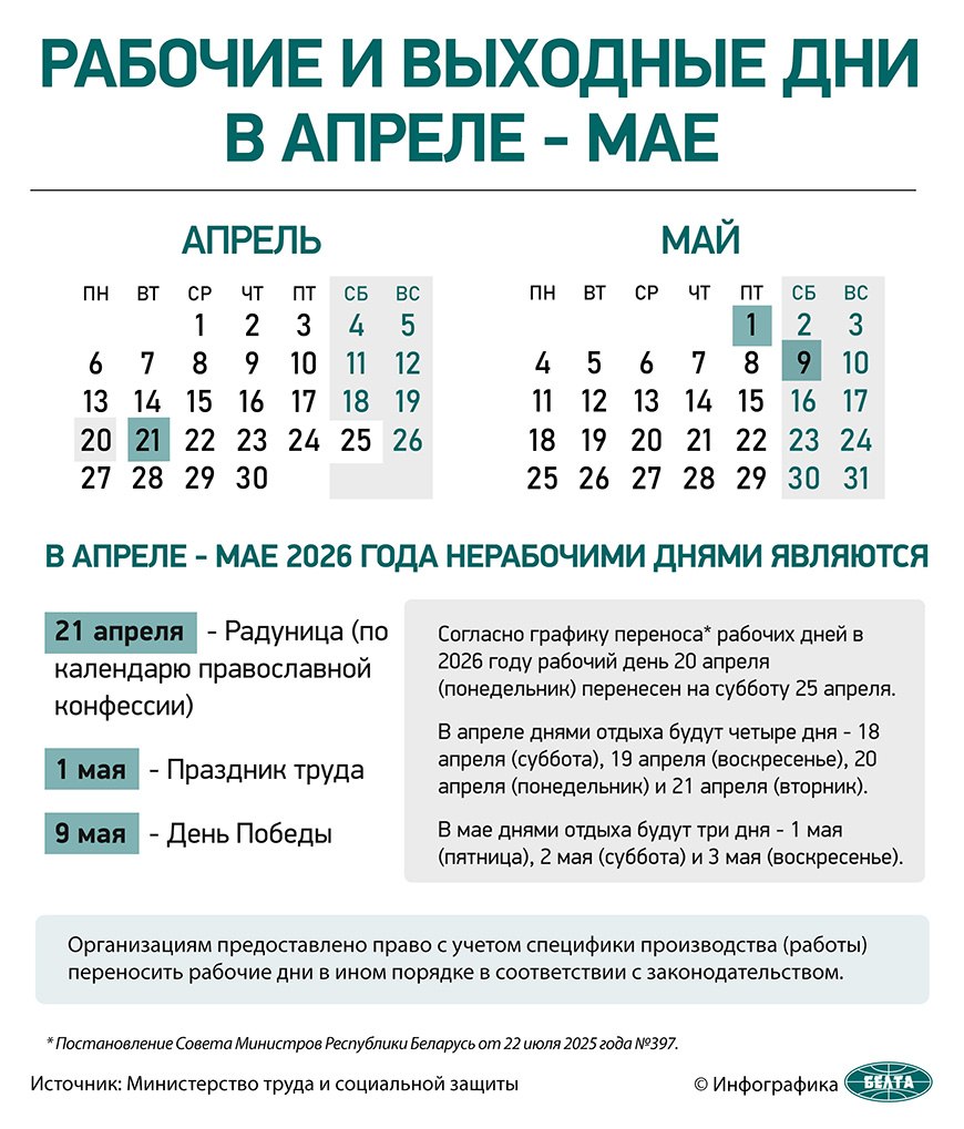 Рабочие и выходные дни в апреле-мае